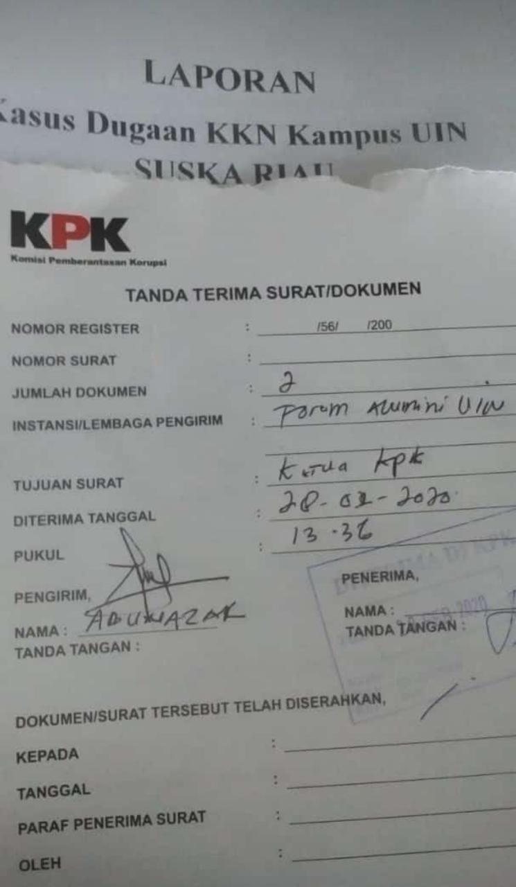 Rektor UIN Suska Riau di Laporkan Ke KPK
