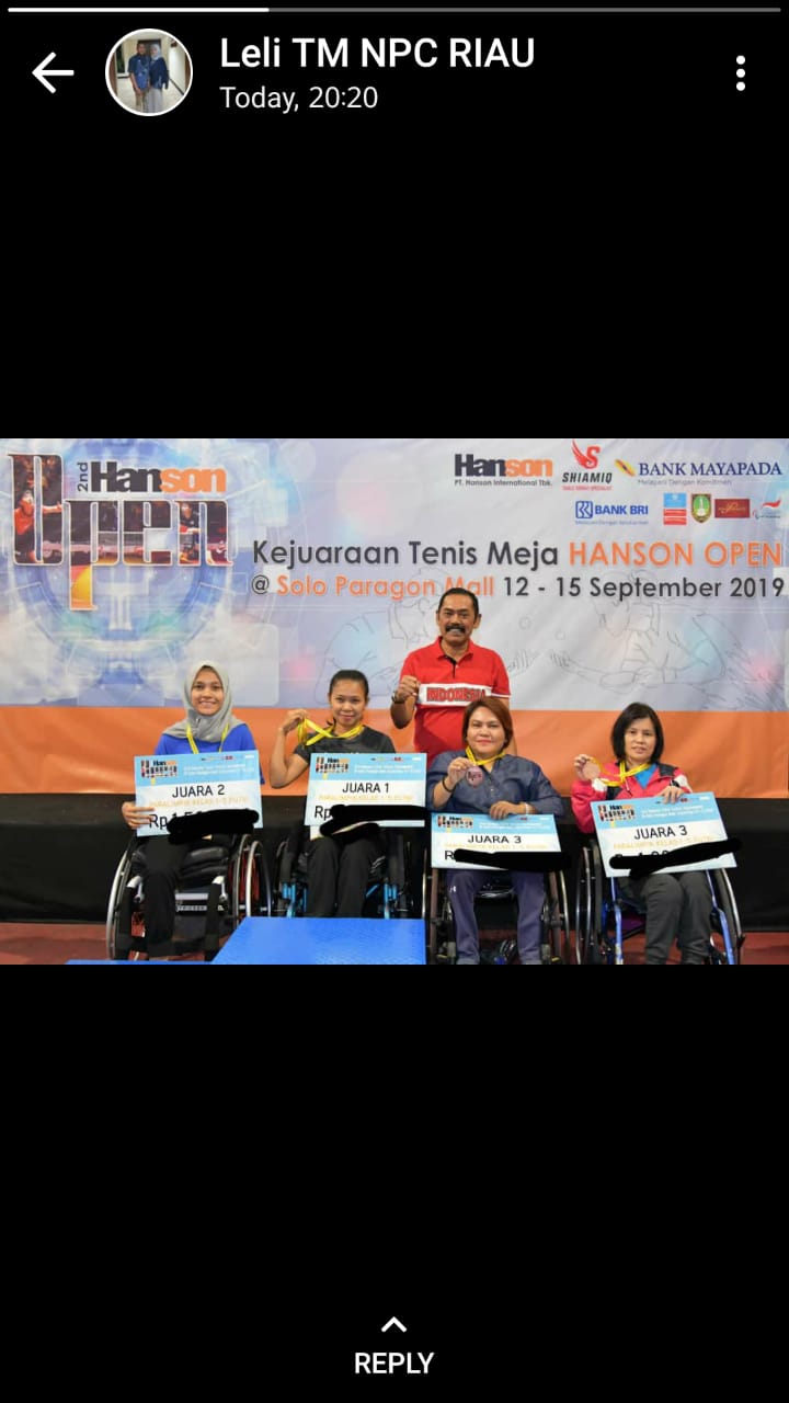 Atlet Tenis Meja NPC Asal Riau Raih Prestasi di Hanson Open