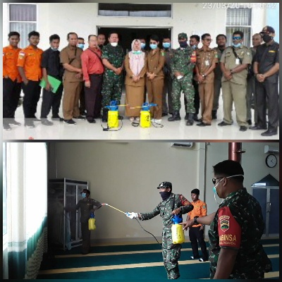 Tim Gabungan TNI 04 Mandau Lakukan Penyemprotan Disinfektan Guna Cegah Covid -19