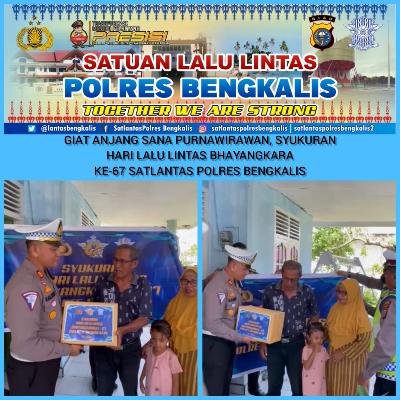 Satlantas Polres Bengkalis Bagikan Sembako ke Purnawirawan Rangka HUT Lalu Lintas Ke 67