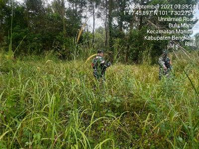 TNI Koramil 04/Mandau Monitoring Karhutla Dari Petani Menuju Desa Buluh Manis