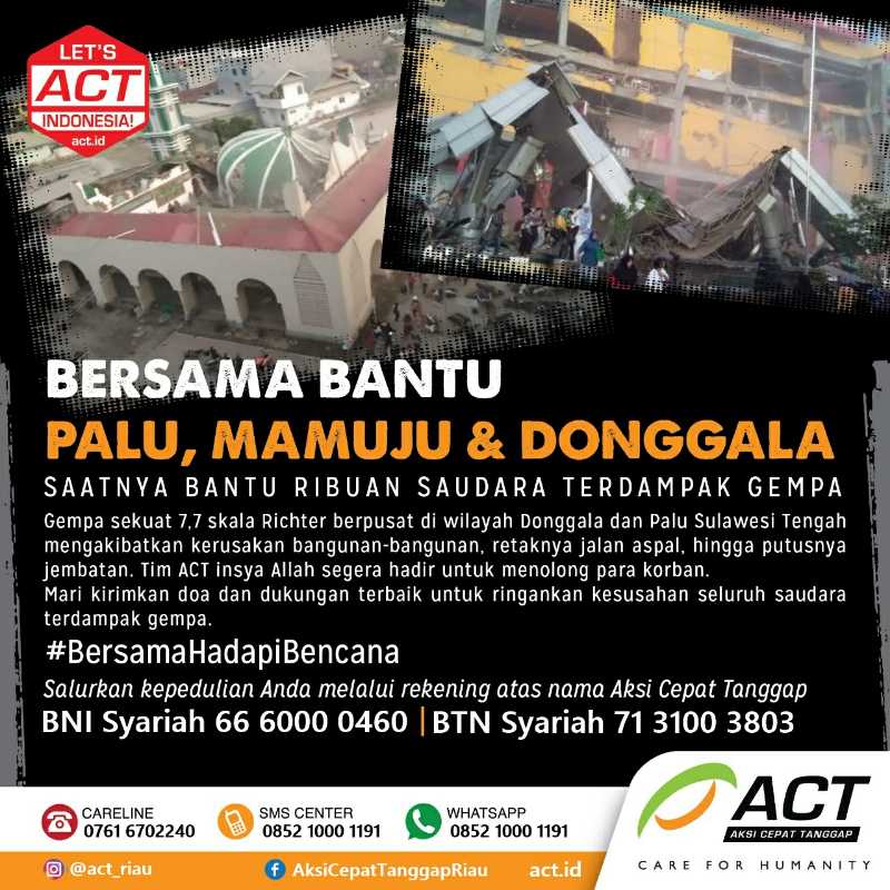 Gempa Donggala, ACT Riau Segera Galang Donasi Masyarakat