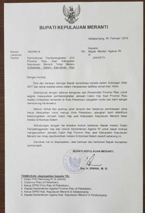 Embarkasi Haji Antara Riau, Meranti Minta Dispensasi Langsung ke Batam