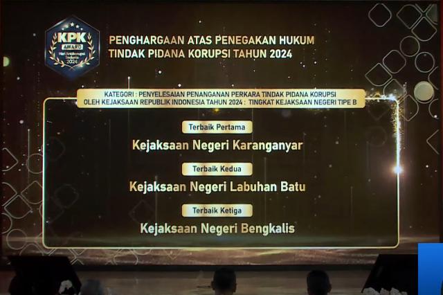 Kejari Bengkalis Raih Peringkat Terbaik Ketiga Nasional Pada KPK Award Hakordia 2024