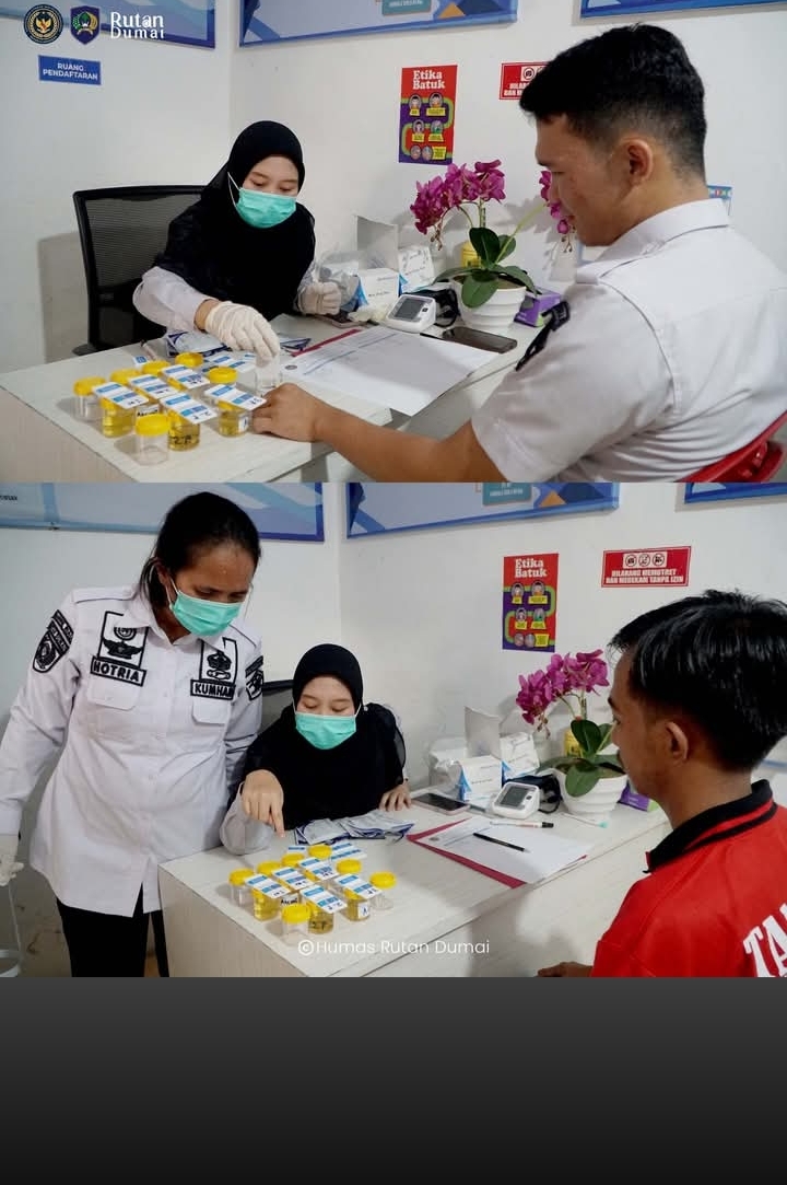 Cegah Penyalahgunaan Narkoba, Rutan Dumai Laksanakan Tes Urine Mendadak bagi Pegawai dan Warga Binaa