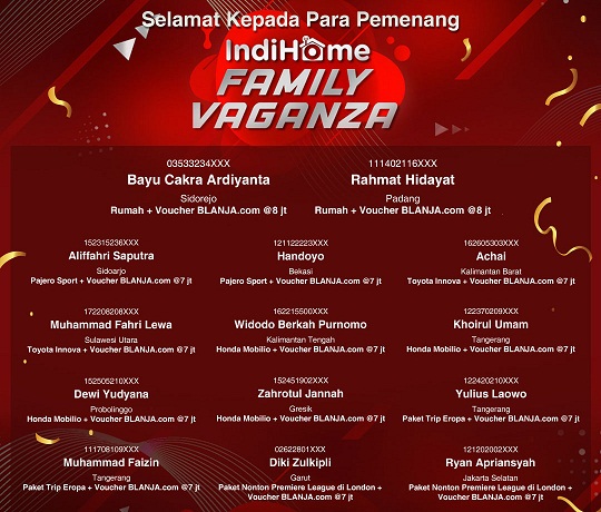 Pemenang IndiHome Family Vaganza