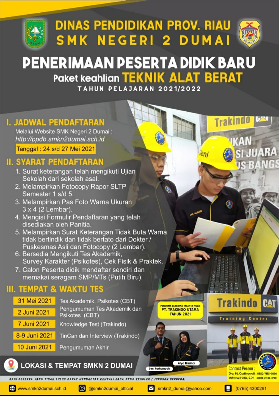 SMKN 2 Dumai Buka PPDB Teknik Alat Berat Lebih Awal. 