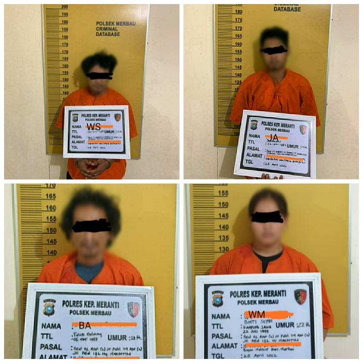 4 Pelaku Pengedar Sabu Sabu Berhasil Diamankan Oleh Polsek Merbau