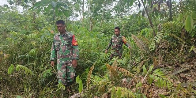 Hari Ini Cuaca Mendung, Babinsa Tetap Lakukan Penanganan Pencegahan Karhutla