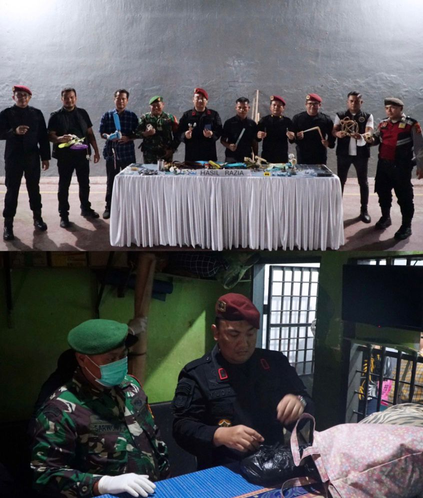 Komitmen Zero Halinar, Rutan Dumai Geledah Kamar Warga Binaan Bersama TNI, Polri dan BNN.