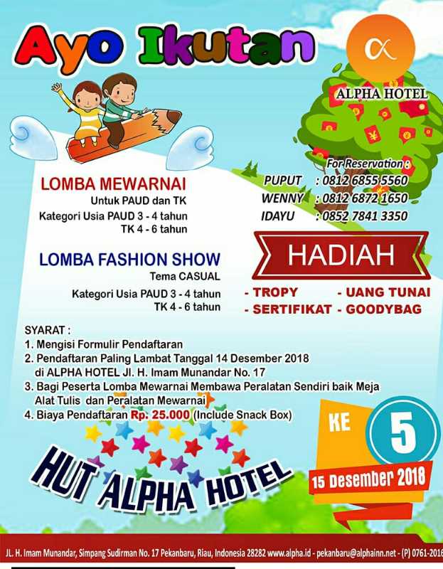 Meriah Milad Ke 5, Alpha Hotel Gelar Event Lomba Mewarnai dan Fashion Show
