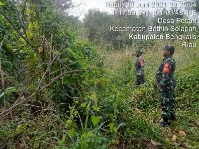 Antisipasi Karhutla, Babinsa Koramil 04/ Mandau Lakukan Patroli Daerah Rawan Karhutla di Desa Petani
