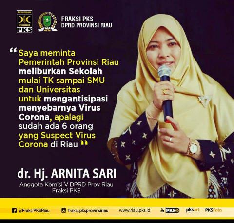 Covid-19 Merebak, dr Arnita Sari Minta Pemprov. Riau Liburkan Sekolah dan Kampus