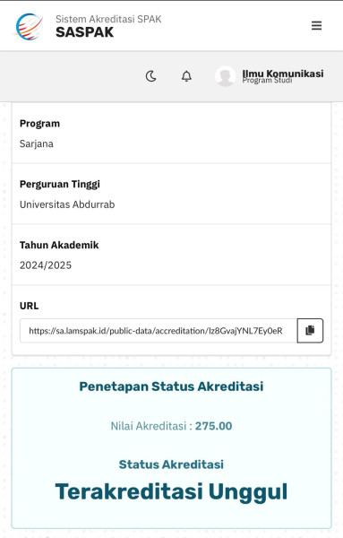 Prodi Ilmu Komunikasi Universitas Abdurrab Raih Akreditasi Unggul