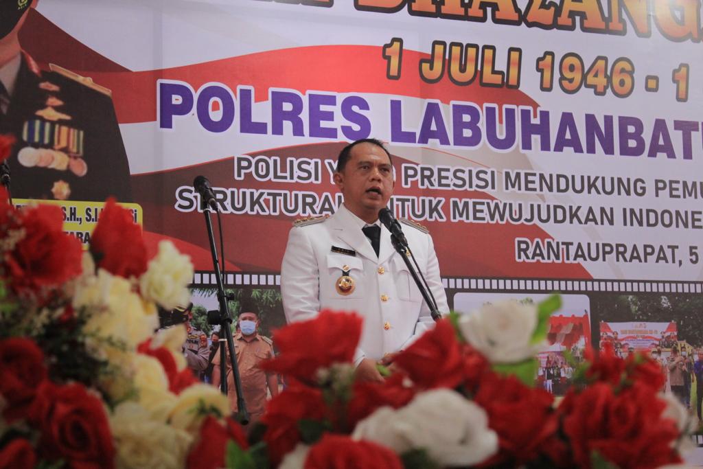 HUT Bhayangkara ke-76 Bupati Labuhanbatu Menjadi Inspektur Upacara