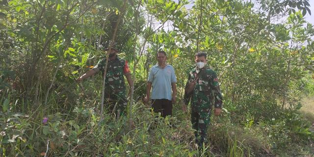 Cegah Karhutla,,Babinsa Bersama Warga Monitoring Titik Rawan Api